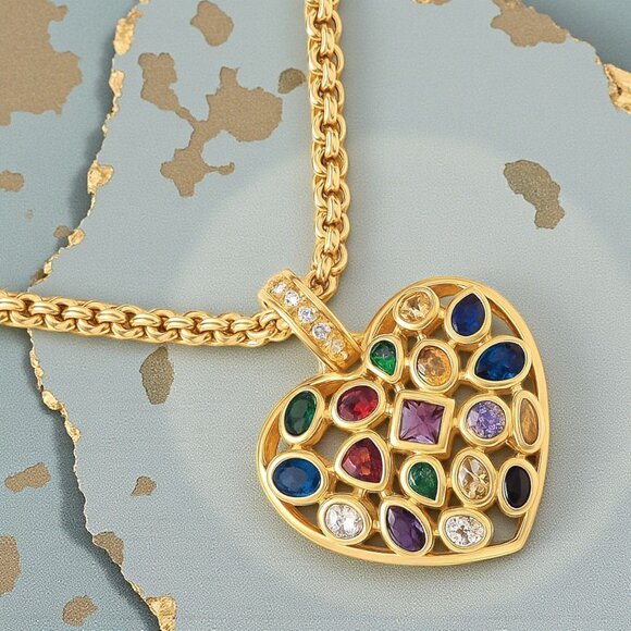 ποΈ Boho Chic Colorful Gem Heart Necklace 18K Gold Plated Stainless Steel - Picture 5 of 13